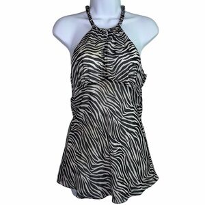 MICHAEL MICHAEL KORS VINTAGE Halter Neck Zebra Print Top Braided Neck Strap 4